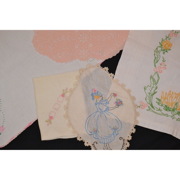 Vintage Linens Pretty Vanity Dresser Collection of Six Fresh Pieces - Picture 3 of 5